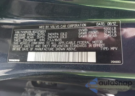 2013 Volvo Xc60 3.2 Premier Plus из США, поврежденный, VIN YV4952DL9D2379001